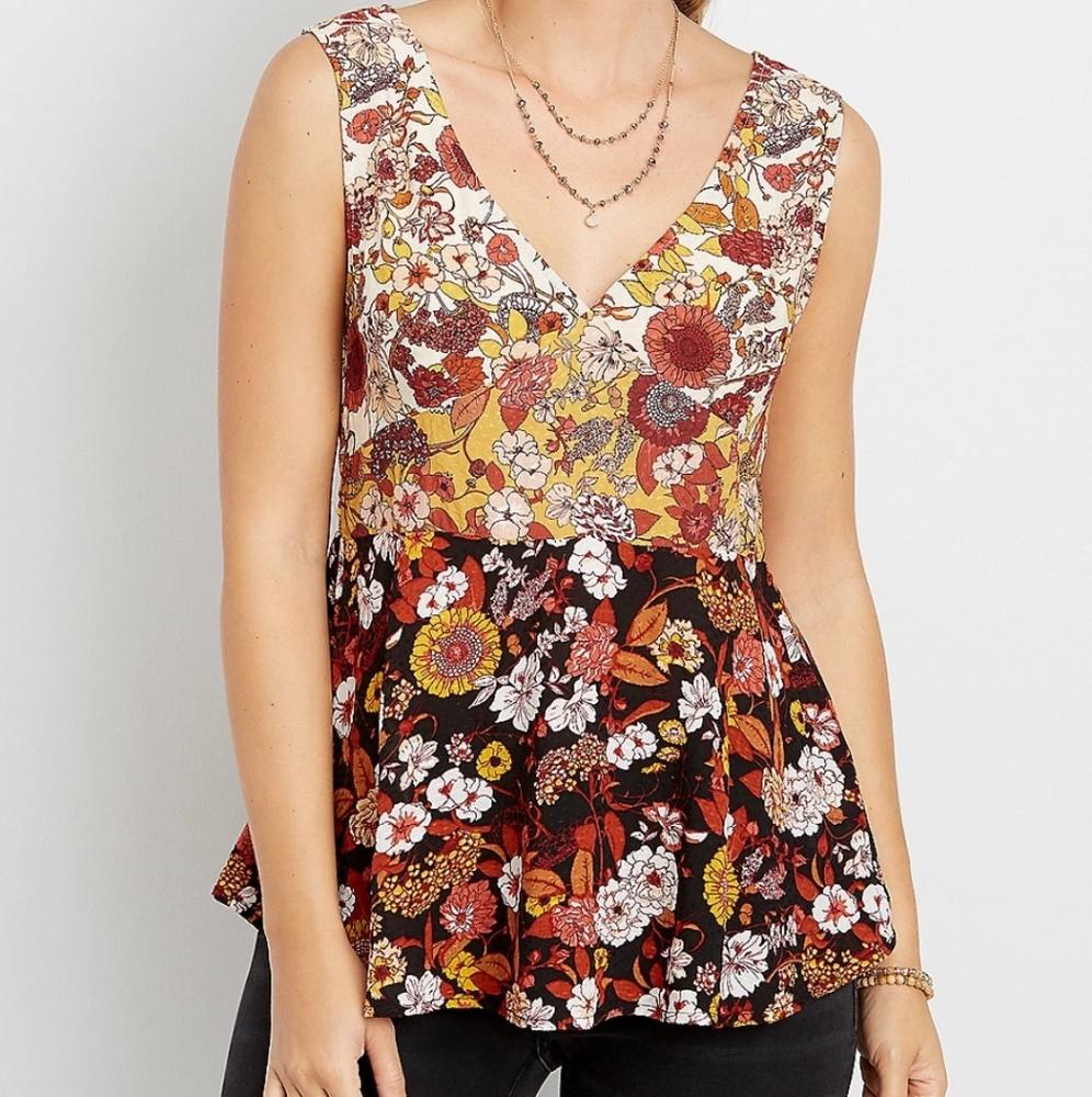 Colorblock floral swing tank